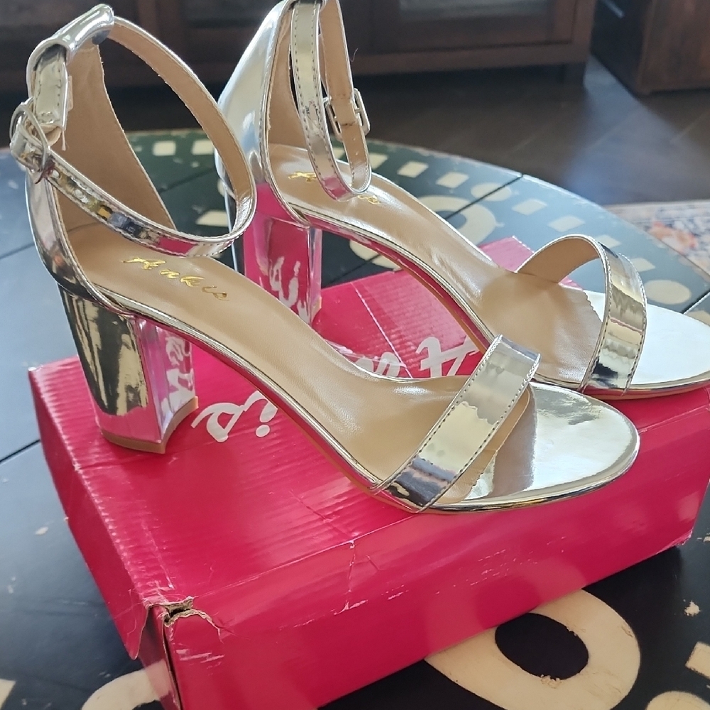 Silver Women's Block Heel Sandals